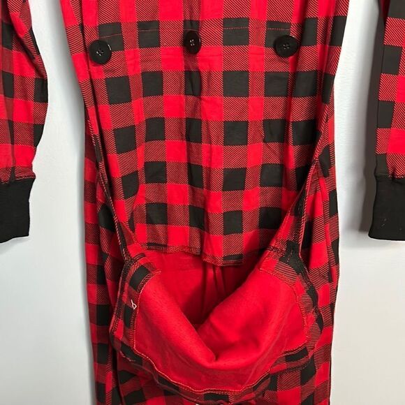 Lazy One Red Black Buffalo Plaid Adult Small onesie Flap Jack Bear Cheeks - Picture 3 of 10